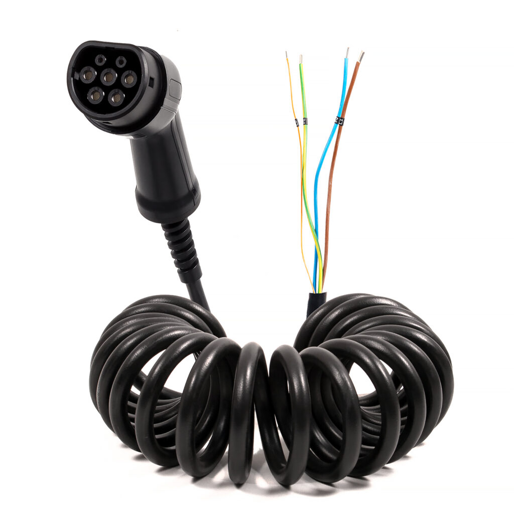 Domestic 7.4kw Curly Type 2 EV Charging Cable – Tethered